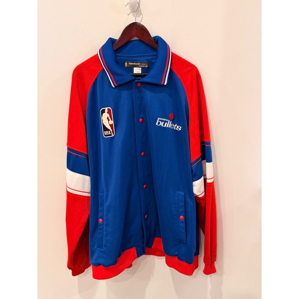 Vintage Reebok Washington Bullets NBA Hardwood Classics Jacket 2XL Blue Red